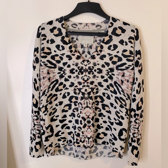 Brochu Walker 100% Cashmere Leopard Animal Print V-Neck Sweater Oversized - Picture 9 of 12